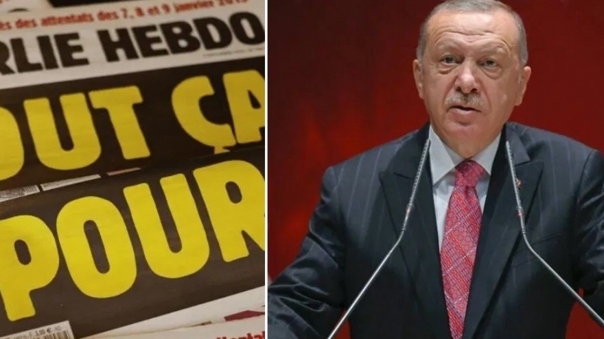 Pháp, Thổ Nhĩ Kỳ to tiếng về vụ biếm họa Tổng thống Erdogan